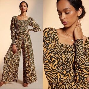 Kachel x Anthropologie • Tiger-Striped Jumpsuit wide leg palazzo smocked